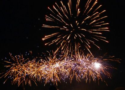 Golden fireworks lighting up the night sky