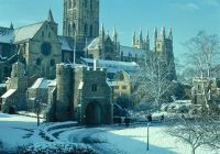 Canterbury Cathedral under snow, visited on the Boxing Day trip from London