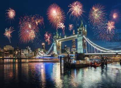 The Sapele on the River Thames on New Year's Eve in London