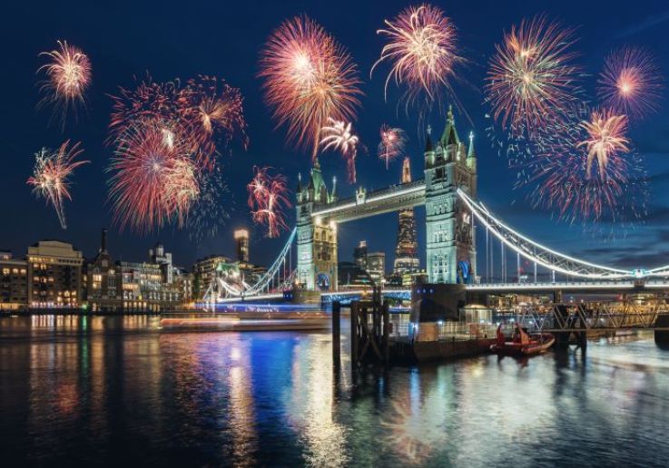 The Sapele on the River Thames on New Year's Eve in London
