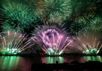 Vue des feux d’artifice du London Eye depuis County Hall