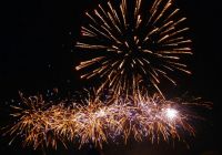 Golden fireworks lighting up the night sky