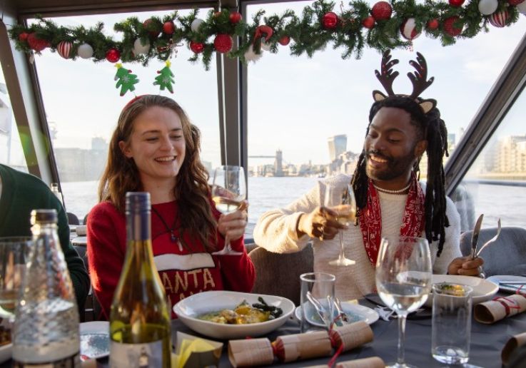 Festive three-course meal served on the Christmas cruise